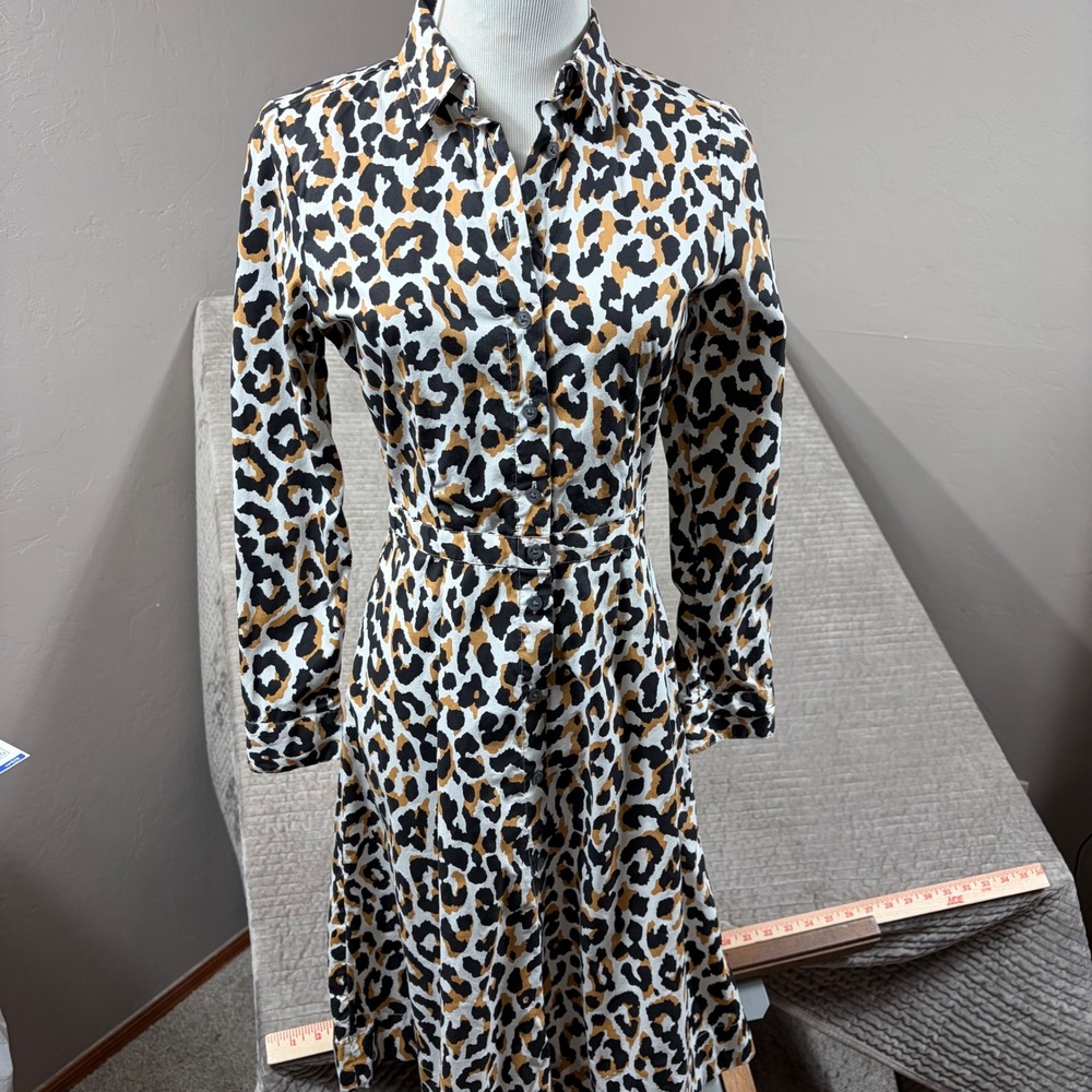 J.Crew Leopard Print Stretch Cotton Shirtdress AK928 Tan Black White Size 0